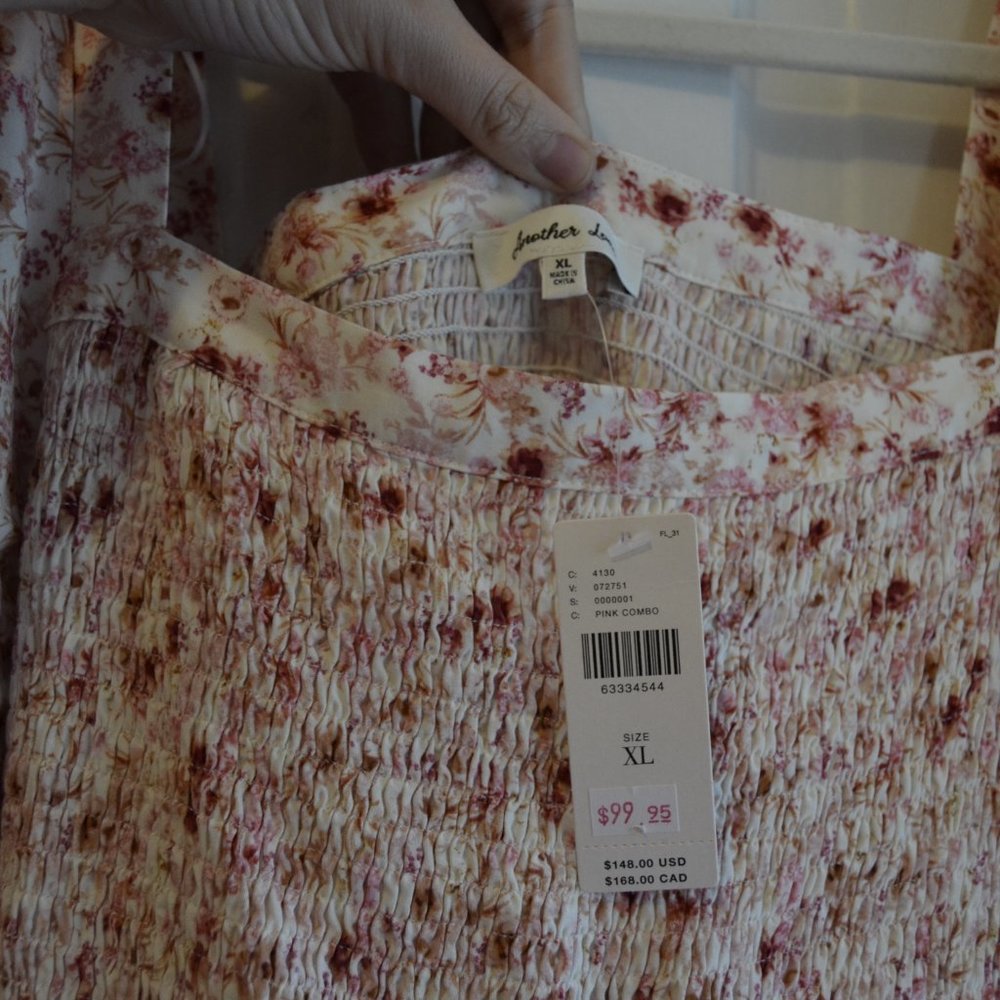Anthropologie Another Love Pink Smocked Short Statement Sleeve Knee Length Dress - Picture 10 of 12